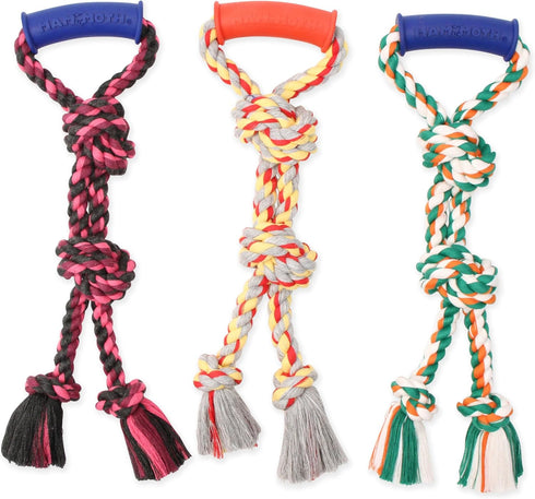 Mammoth Flossy Chews Color Twin Tug with Handle, Premium Cotton-Poly Rope Tug Toy for Small Dogs, Interactive Dual Tug