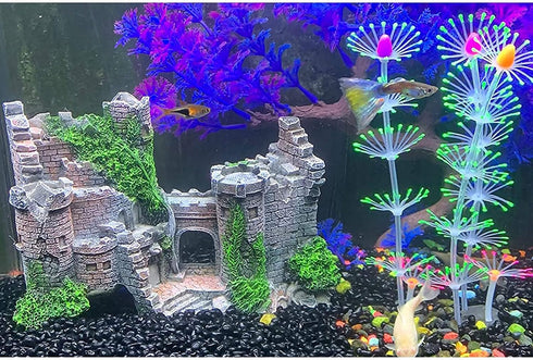Aquarium Resin Castle Decoration, Stone Cave Hide House for Betta, Shrimp, Turtle Accessories