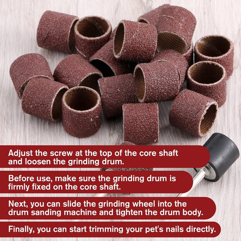 Zyghjort 22Pcs (1/2 Inch 120 Dog Nail Grinder, Sanding Bands and Drums Replacement Kit for Dogs and Cats, Safe Quiet