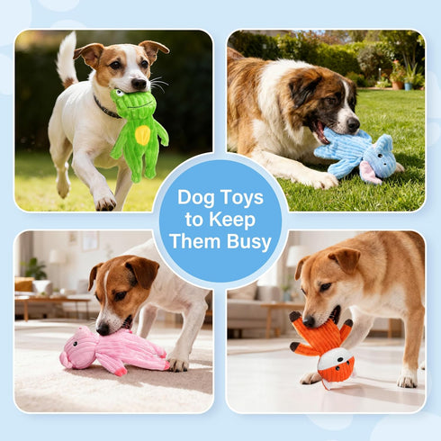 5 Pack Prime Pets Plush Squeaky Dog Toys, No Stuffing Bodies, Crinkle Pet Toys for Small Medium Large Dogs, Puppy Chew