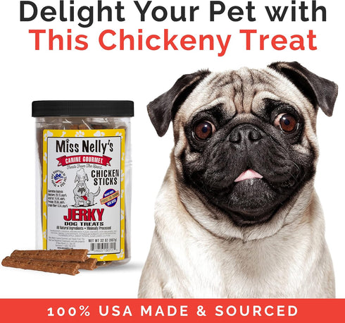 Miss Nelly's Chicken Jerky Dog Treats - Soft Sticks - Original Smoke House Recipe - USA Made and Sourced - Minimally