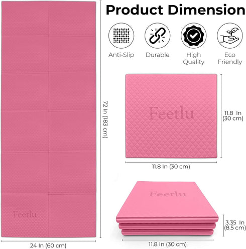 Foldable Yoga Mat - 6mm Thick, Lightweight, Easy to Store for Travel, Anti-Slip Folding Exercise Mat for Workouts