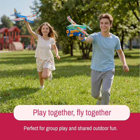 Set, (14+) JOYIN LED Foam Glider Airplane Launcher Included Light-Up Flying Planes and Handheld Launcher, Long Distance
