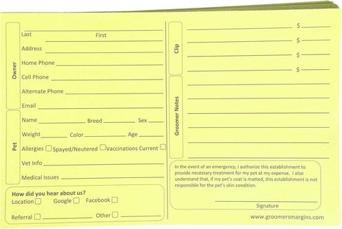 5X8 Yellow Dog Grooming Cards (100 Pack, 8 X 5 Inches) for Veterinarians, Pet Kennel Records, and Cat Grooming (Canary)