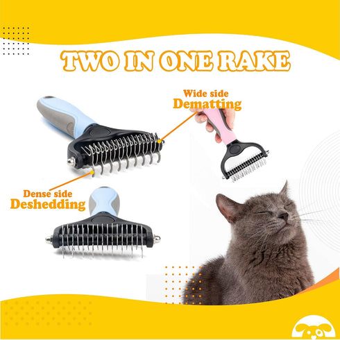 PetnBeyond Undercoat Rake - Double Sided Dematting Brush Tool for Cats and Dogs - Safe Detangler Grooming Brush