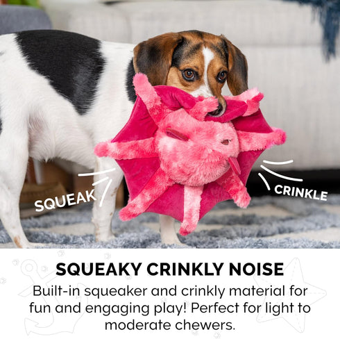 Furhaven Crinkle & Squeaky Plush Dog Toy for Small/Medium Dogs, Washable Kraken the Vampire Squid, Vibrant Pink