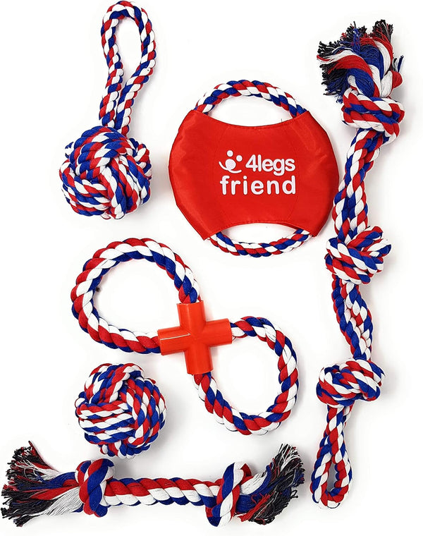 Dog Cotton Rope Toys Set for Medium and Large Dogs - Almost Indestructible, Washable Dental Floss, Tough Tug of