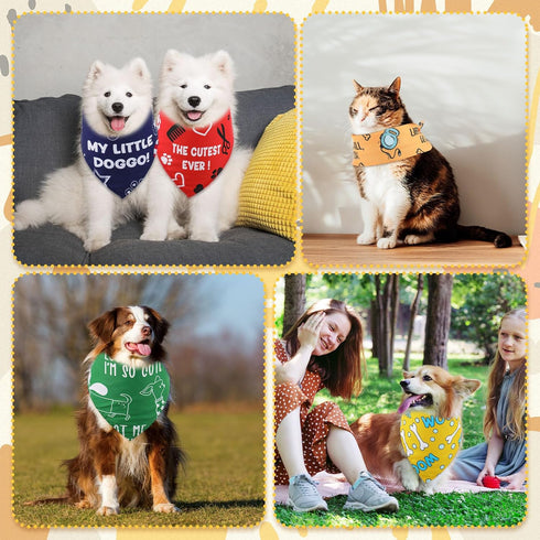 100 Sweetude Pcs Plaid Dog Bandanas Bulk Paw Print Dog Scarf Bibs Puppy Pet Bandanas with Captions Adjustable Cat