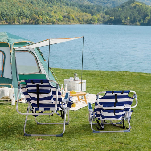 WISLAS Backpack 5-Position Folding High Beach Chair with Headrest & Cup Holder - Portable Aluminum Adjustable Reclining