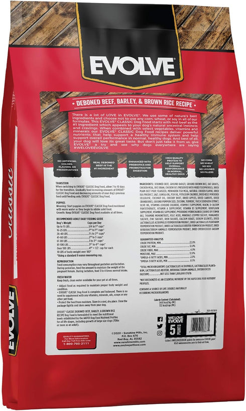 15 Evolve Classics Deboned Beef, Barley and Bison Recipe Dog Food, Pound