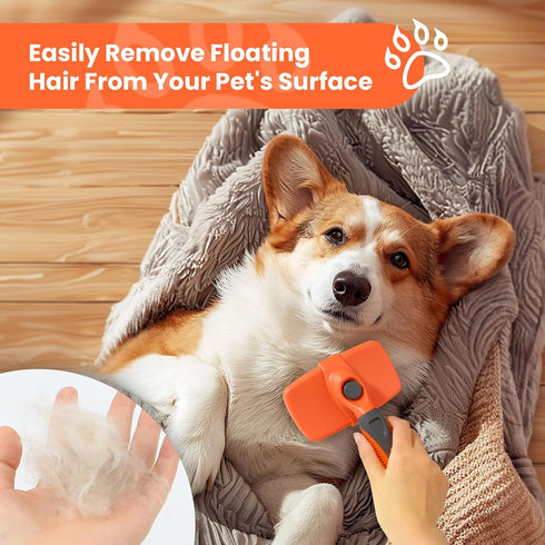 Self-Cleaning Slicker Brush for Dogs & Cats, Grooming Brush for Shedding, Skin-Friendly Deshedding Tool