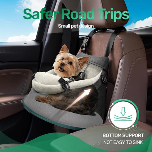 1-7lbs YUDODO Tiny Dog Car Seat for Teacup Chihuahua Yorkie Luxury PU Leather Small Dog Booster Seat with Safety Belt