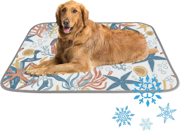 imiBBWQu Dog Cooling Mat Ocean Starfish Floral Water Cooler Mat Washable Cooling Pads