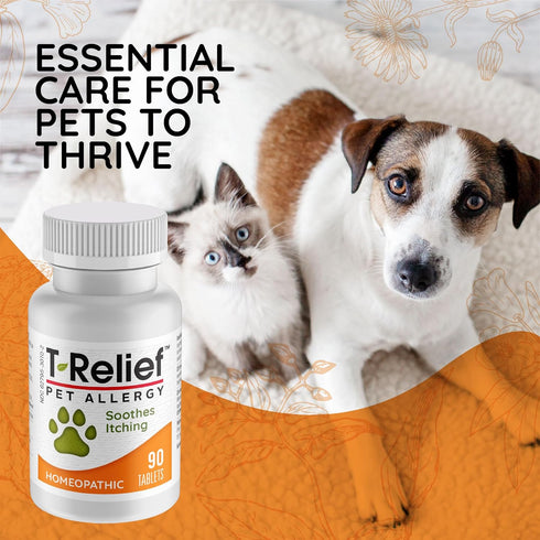 T-Relief Pet Allergy Support for Dogs & Cats, Natural Medicine for Itchy Relief, Healthy Skin & Coat, 90 Tablets
