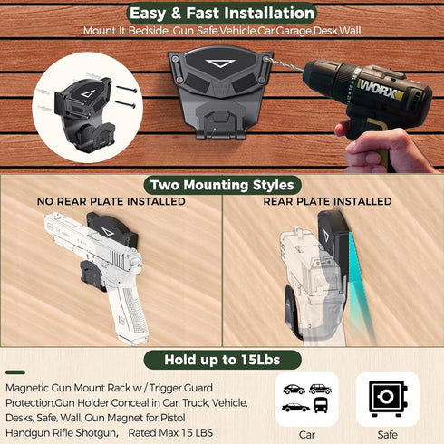 Magnetic Gun Mount with Trigger Guard Protection,Gun Magnet Mount for Most Guns | Indoor Gun Racks| Gun Holder Holster