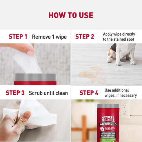 Nature’s Miracle Advanced Stain and Odor Eliminating Wipes for Hard Surfaces, 30 Count, Enzymatic Formula