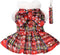 Dog Christmas Sweater, Medium Size, Red Plaid Winter Dress with Leash Set for Puppy