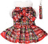 Dog Christmas Sweater, Medium Size, Red Plaid Winter Dress with Leash Set for Puppy