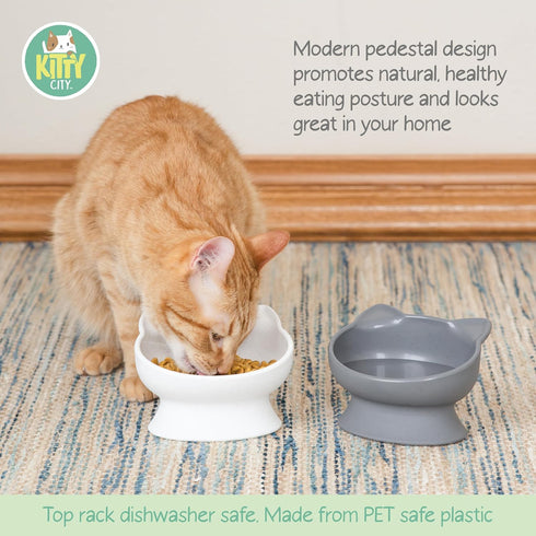 Kitty City Raised Cat Food Bowl Collection/Stress Free Pet Feeder and Waterer and Slow Feed Bowls