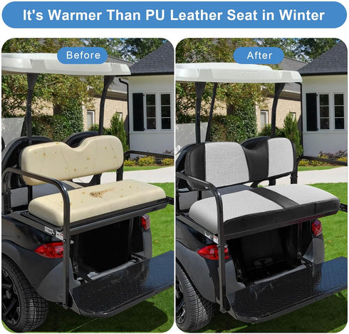 MOSNAI Golf Cart Rear Seat Covers for EZGO, Club Car, Yamaha, Breathable Polyester Mesh and Leather