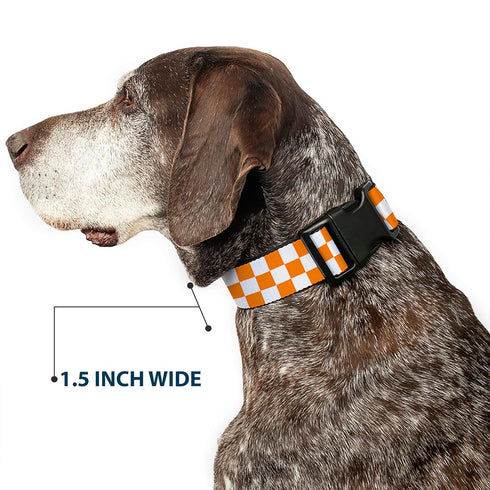 Buckle-Down Plastic Clip Collar - Checker White/TN Orange, 1" Wide, Fits 15-26" Neck
