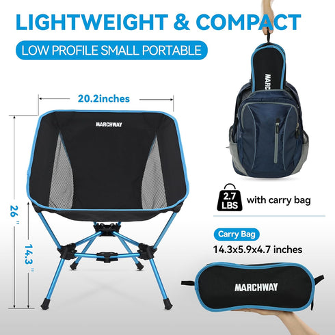 Backpacking, 330Lbs MARCHWAY Lightweight Folding Camping Chair, Portable Foldable Compact for Outdoor Camp, Travel