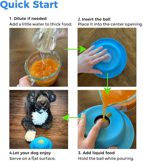 PEDAY Nonslip Dog Slow Feeder Lick Bowl with Ball, Enrichment Toy for Water, Yogurt & Jam
