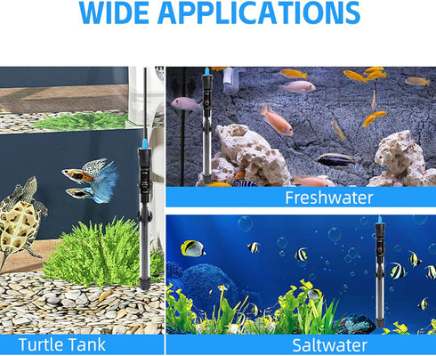AQUANEAT 300W Aquarium Heater, Adjustable Submersible Water Thermostat with Thermometer for Fish Tanks