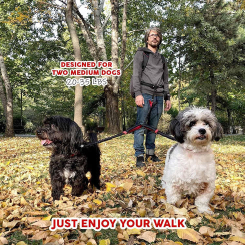 Pet Dreamland Dual Dog Leash Coupler, No Tangle Swivel for Walking Two Medium Dogs - Black & Red