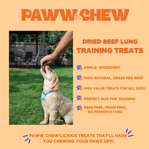 100% (1 PAWW CHEW Beef Lung Dog Treats - Natural, Single Ingredient, Pound) Made in the USA, Dried & Dehydrated, High