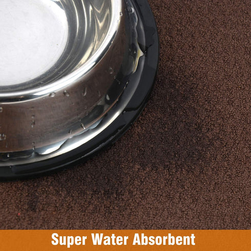 Sinland Microfiber Pet Bowl Food Mat 14 Inch x 24 Inch Brown with Anti-Skid Backing