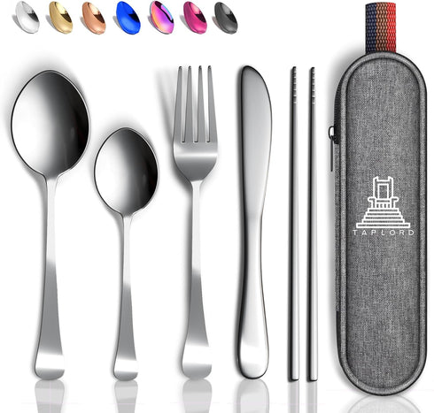 Portable Travel Silverware Set with Case, 5 Pcs Stainless Steel Flatware Set for Camping, Lightweight and Easy to Travel