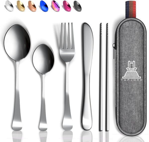 Portable Travel Silverware Set with Case, 5 Pcs Stainless Steel Flatware Set for Camping, Lightweight and Easy to Travel