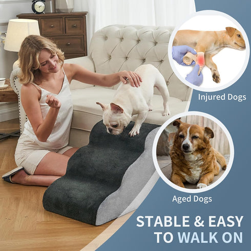 BOMOVA 3-Step Dog Stairs to Bed, Non-Slip Steps for High Bed and Couch, Indoor Pet Steps, Grey, 2/3/4/5 Steps
