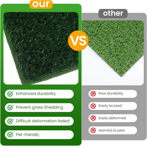 4-Layer 35.4"x23.6") FURWAY Dog Grass Pad with Tray Artificial Grass Puppy Pee Pad for Dogs, Reusable Training Potty