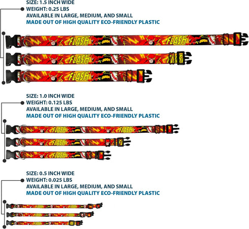 Buckle-Down Plastic Clip Collar - The Flash BOOM-KABOOM!, 1.5" Wide, Fits 18-32" Neck, Large