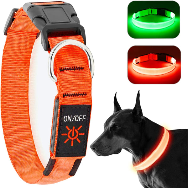 Light Up Dog Collar, Adjustable LED Dog Collar Rechargeable Waterproof for Night Walking, Glow in The Dark for Medium