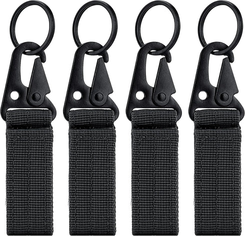 IronSeals 4 Pack Nylon Webbing Keychain, Tactical Molle Gear Key Ring with Metal Hook and Backpack Clasp