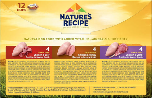 Pack, 2.75 oz. (Pack 12), 2 Count Nature's Recipe Grain Free Wet Dog Food Variety Chicken Recipes with Beef, Turkey