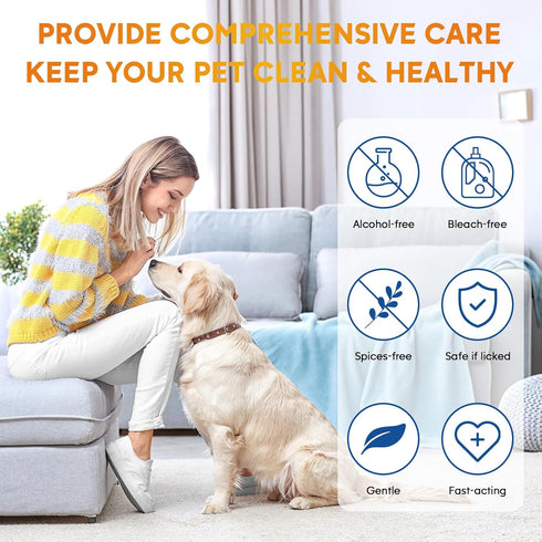 Pet Grooming Deodorizing Wipes for Dogs & Cats, Essential Supplies Set: Teeth, Ears, Eyes, Paw Cleaner, Balm, Rinse