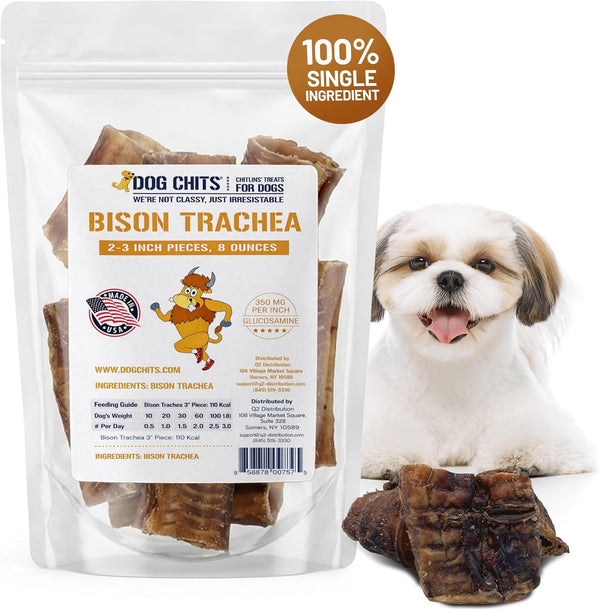 Dog Chits Bison Trachea Dog Treats - 100% Single Ingredient, High Protein,