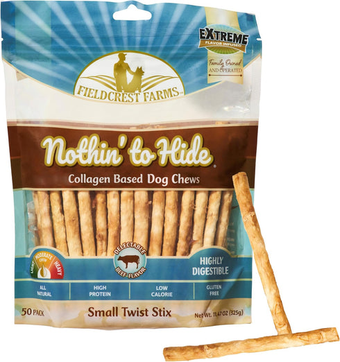 Fieldcrest Farms Nothin' to Hide Twist Stix, Beef Flavor, Easily Digestible, Supports Skin, Coat,