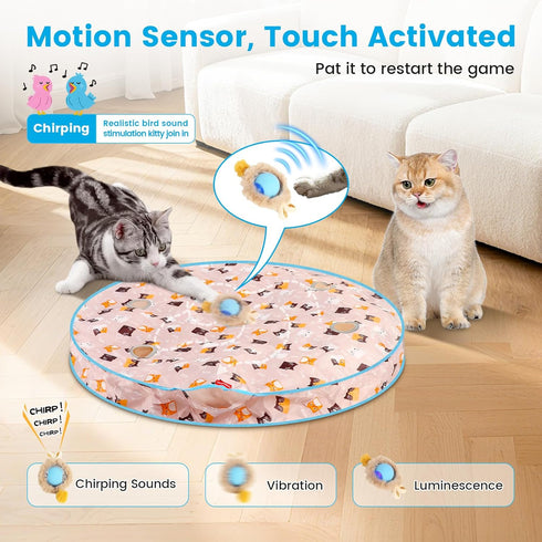 TAIMUTTAL 28 Inch 3 Interactive Cat Toys, Automatic Cat Play Hunting Mat Toy, Motion Activated Fast Moving Ball Hide