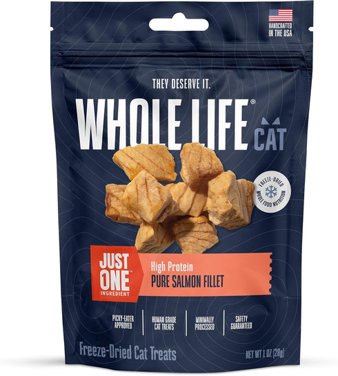 Whole Life Cat Just One Salmon Freeze Dried Cat Treats, 1 oz (Pack of 1) - Human Grade High Protein Food, Healthy