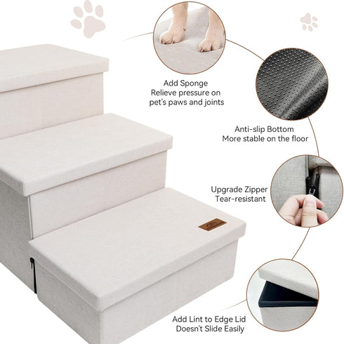 Dog Stairs, Dog Steps for High Beds 17.1" H, Folding Pet Stairs for Small Medium or Large Dogs with Storage for Bed and