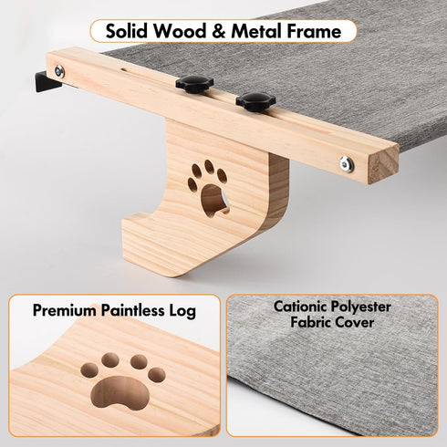 Hammock AMOSIJOY Cat Sill Window Perch Sturdy Cat Window Seat with Wood & Metal Frame for Large Cats, Easy to Adjust
