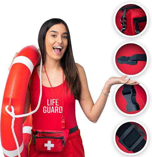 3 Pack Pack Pack Set ASA TECHMED Lifeguard Fanny With Whistle Lanyard - Baywatch Style First Aid Hip w/Adjustable