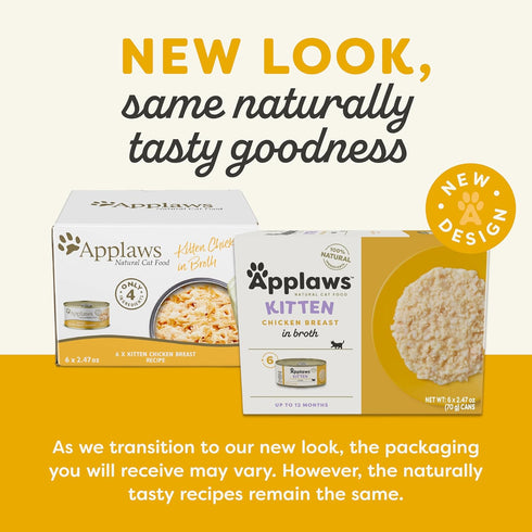 Applaws Natural Wet Cat Food, 6 Count, Limited Ingredient Canned Kitten Food, Chicken Breast Broth, 2.47oz