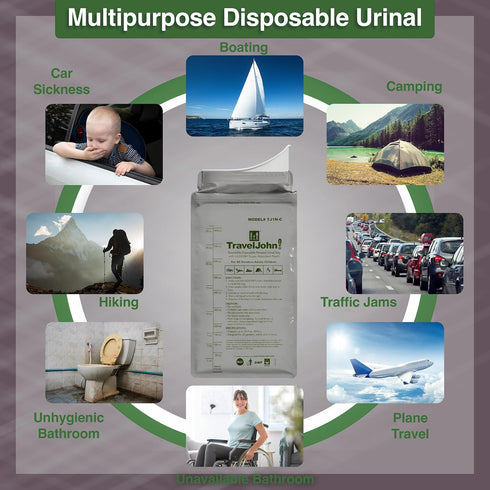 Resealable Disposable Urinal for All Genders, 6 Pack for Emergencies, Travel, Camping, 28oz/800ml Capacity