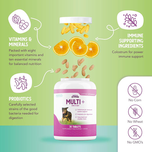 Health Extension Multivitamin & Minerals for Dogs & Puppies, 30 Tablets, Supports Immune System & Digestion